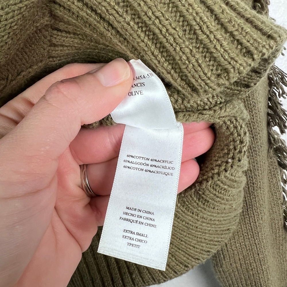 Rails Francis Cable Knit Fringe Sweater Olive Green XS Pullover‎ Crew Neck - Picture 6 of 7